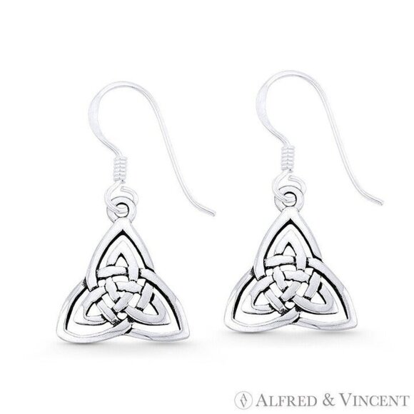 Trinity-Knot Irish / Celtic Charm Dangling Hook Earrings in 925 Sterling Silver - Picture 1 of 1